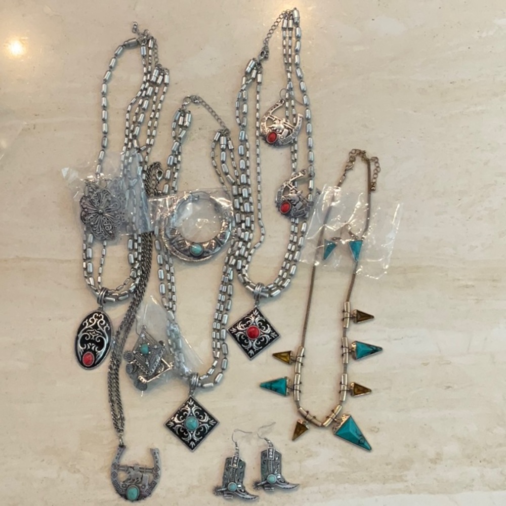 Necklaces & Earrings Assorted Cowgirl Cowboy Boots Country Western Lot Of 11